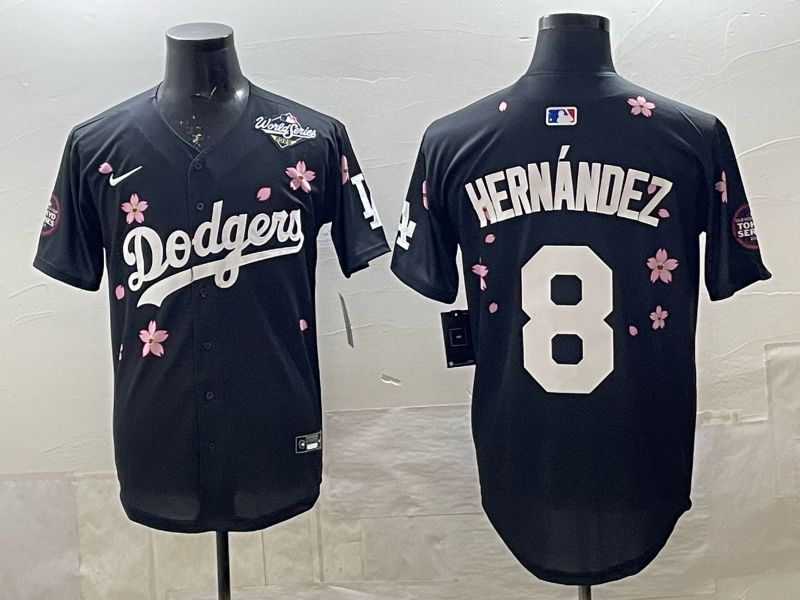 Men 2025 Nike Los Angeles Dodgers #8 Hernandez Black Game MLB Jersey 03